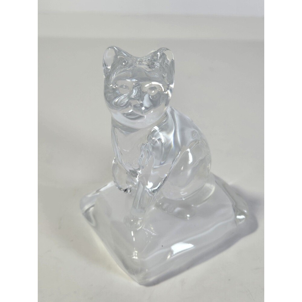 Vintage Cristal d’Arques France Lead Crystal Cat Figurine 5.25" Paperweight *EUC